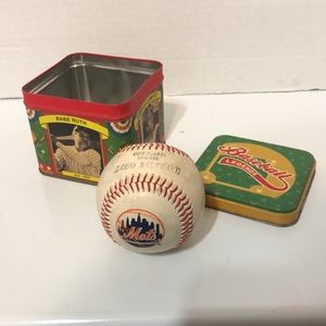 VINTAGE BASEBALL TIN WITH ORIGINAL BASEBALL INSIDE ⚾️ METS